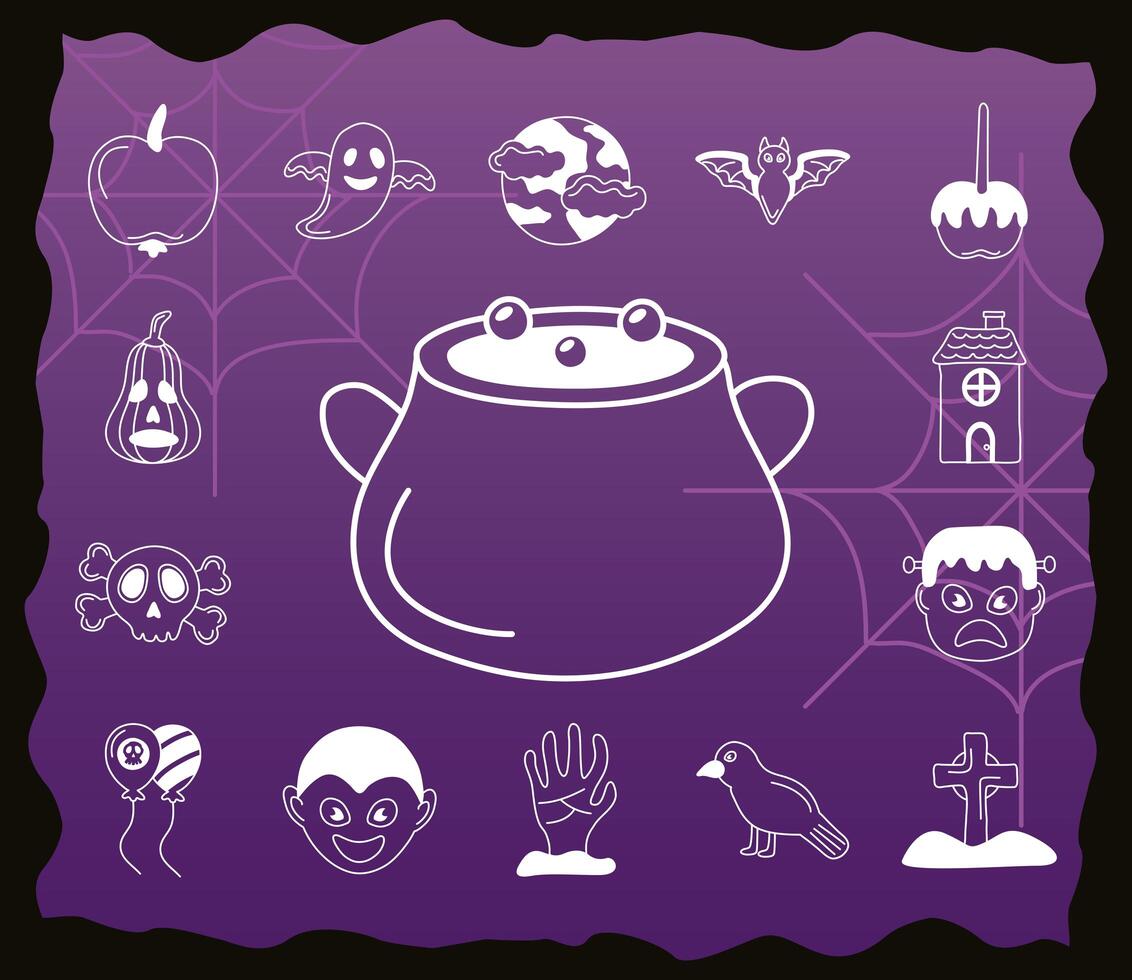 bundle of halloween set icons and cauldron vector