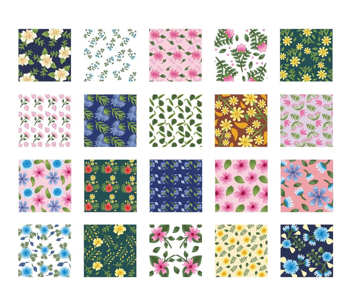 bundle of twenty Flowers patterns backgrounds vector