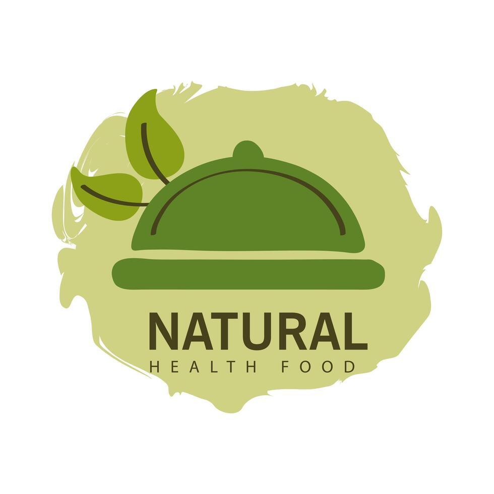 natural health food label with leaves on white background vector