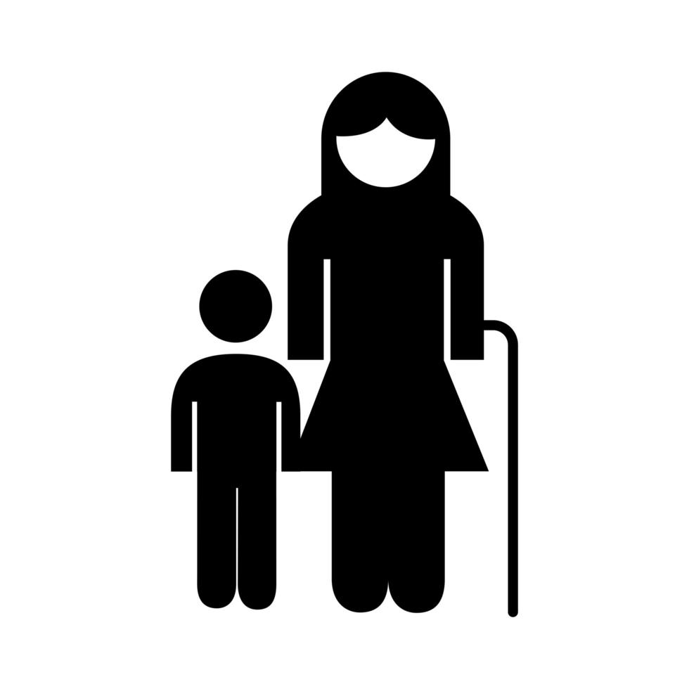 figura de abuela familiar con icono de estilo de silueta de nieto vector