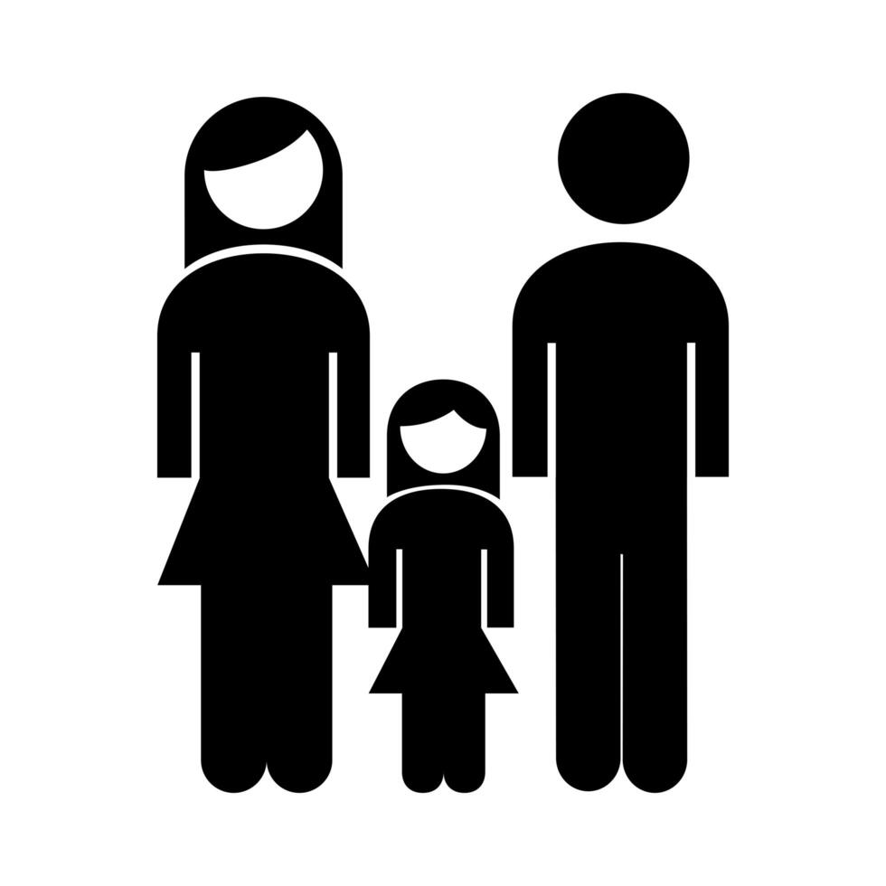 family parents couple with daughter figures silhouette style icon vector