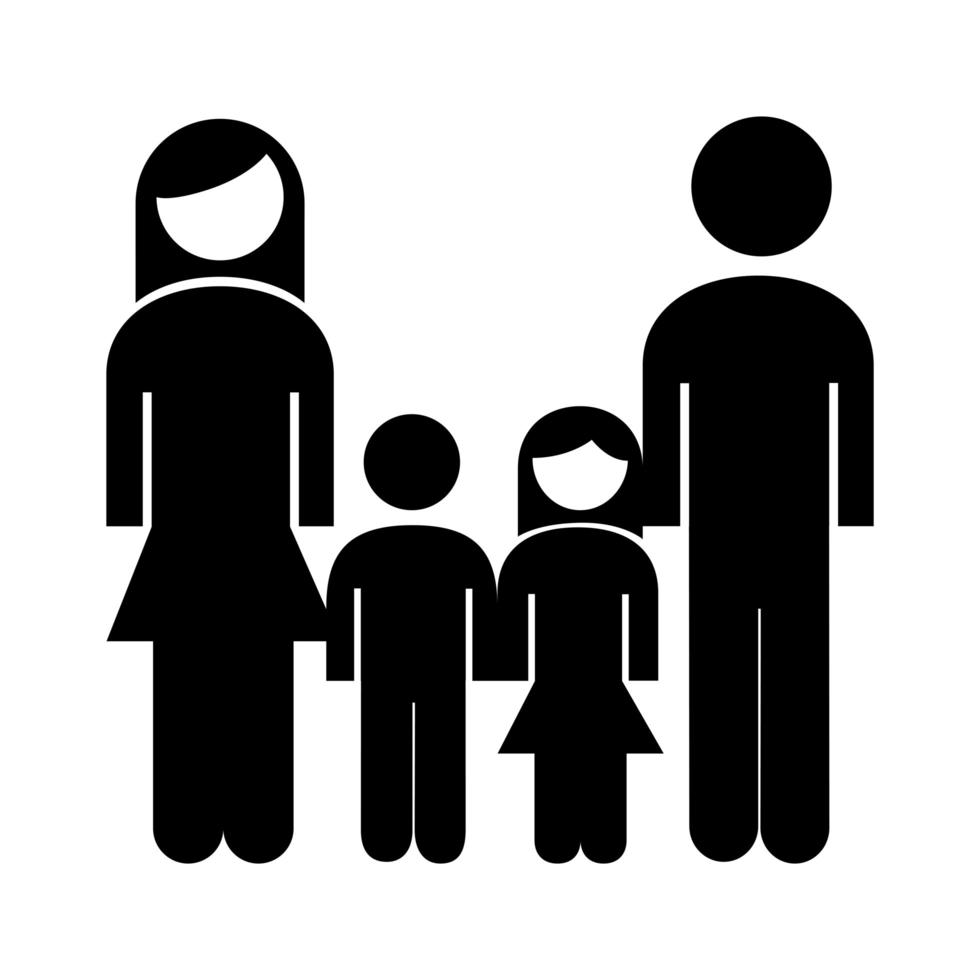 family parents couple with daughter and son silhouette style icon vector