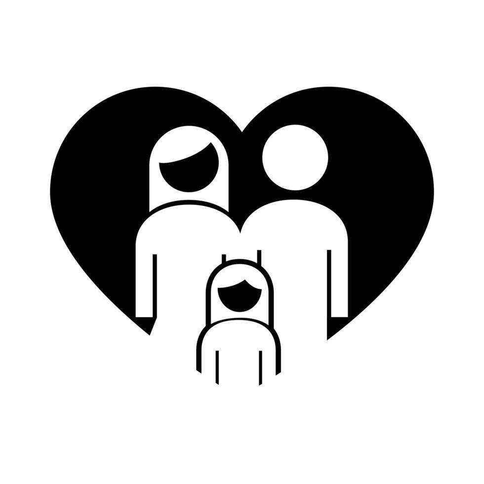 family parents couple with daughter in heart figures silhouette style icon vector