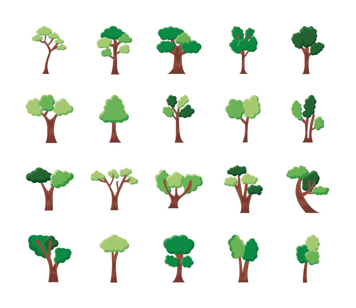 paquete de veinte árboles establecer iconos vector
