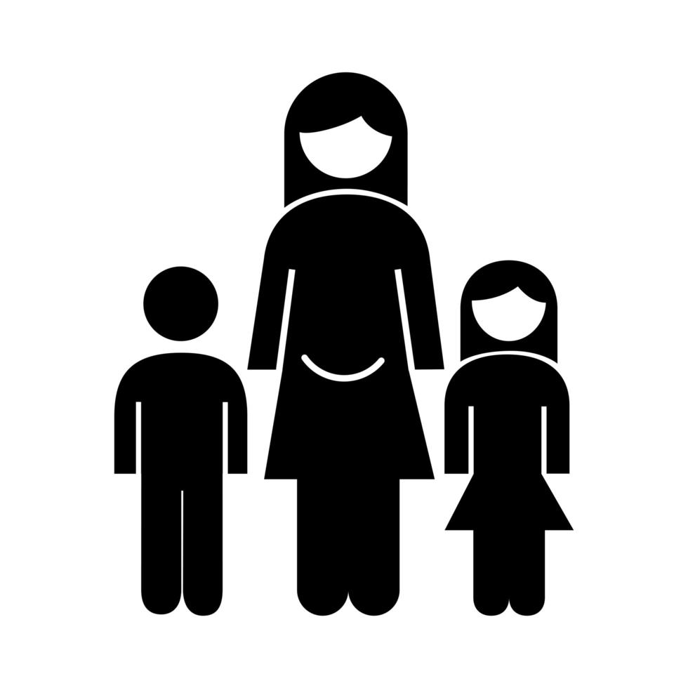 madre de familia con hijo e hija icono de estilo de silueta vector