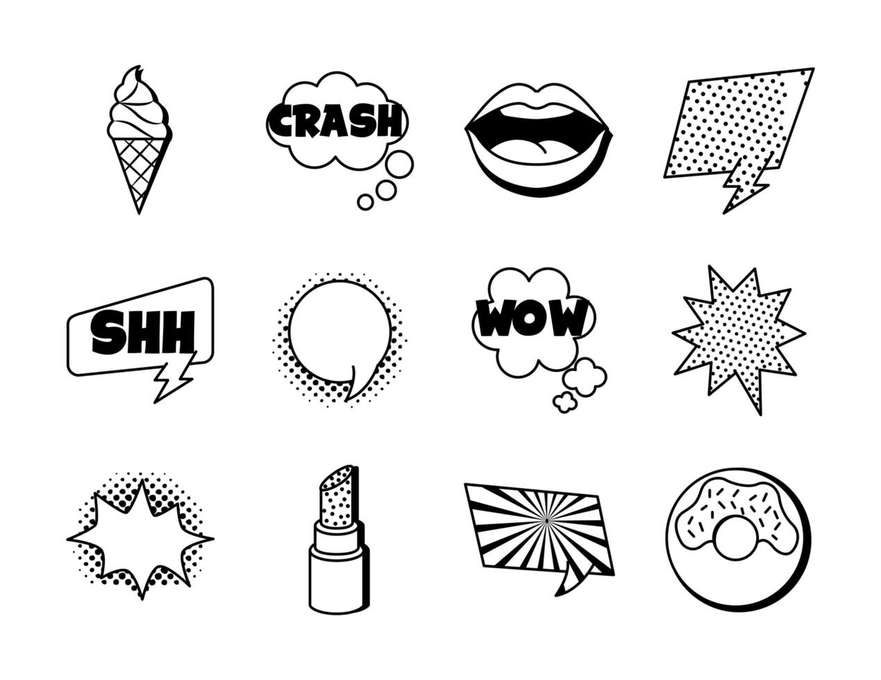 bundle of twelve pop art set icons vector