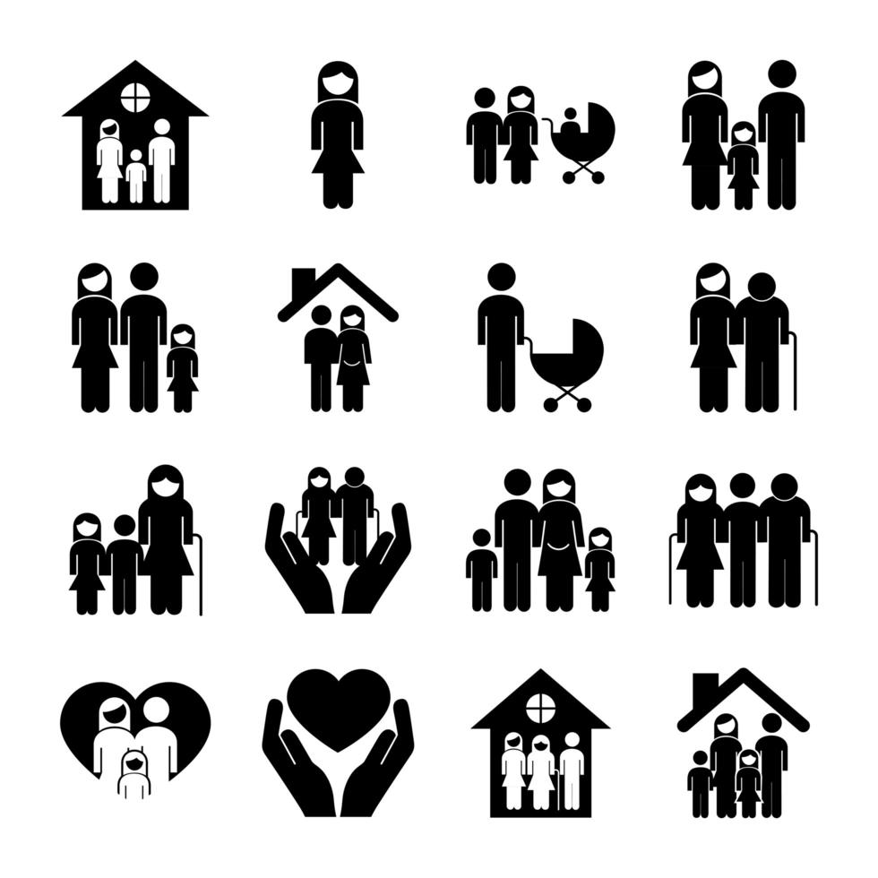 bundle of sixteen family parents set collection icons vector