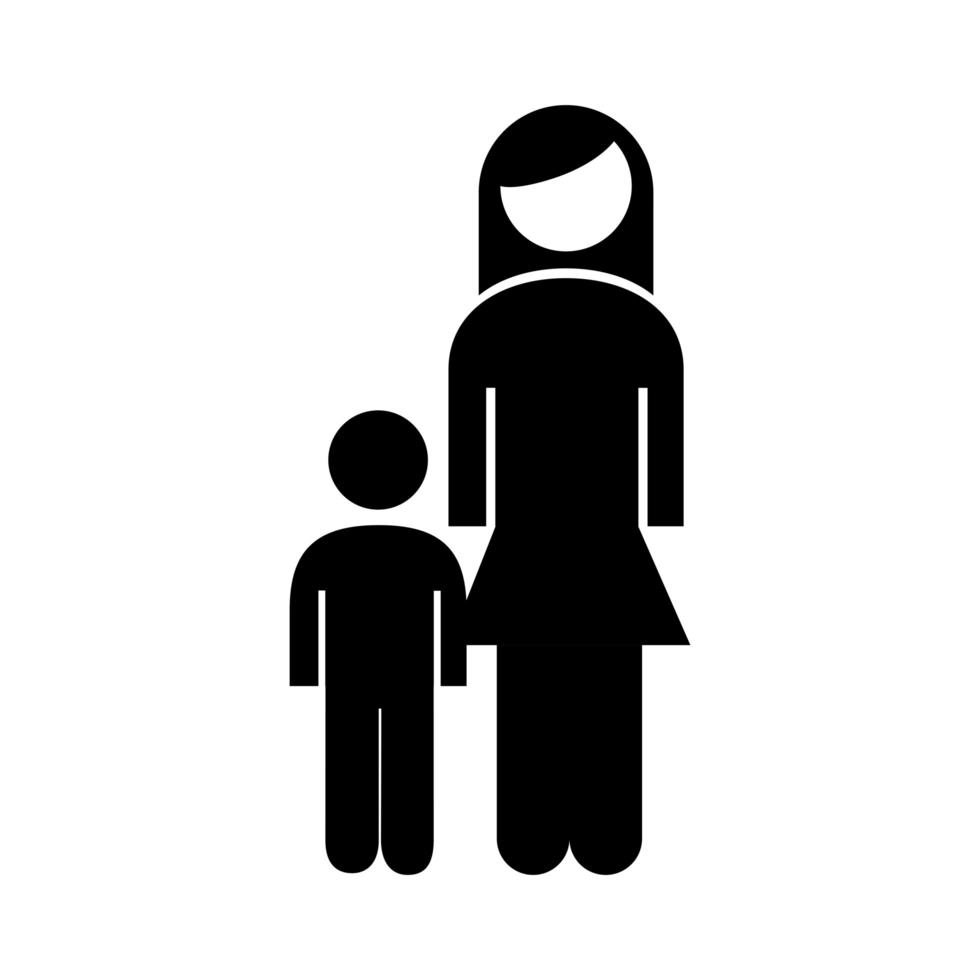 family mother with boy figures silhouette style icon vector
