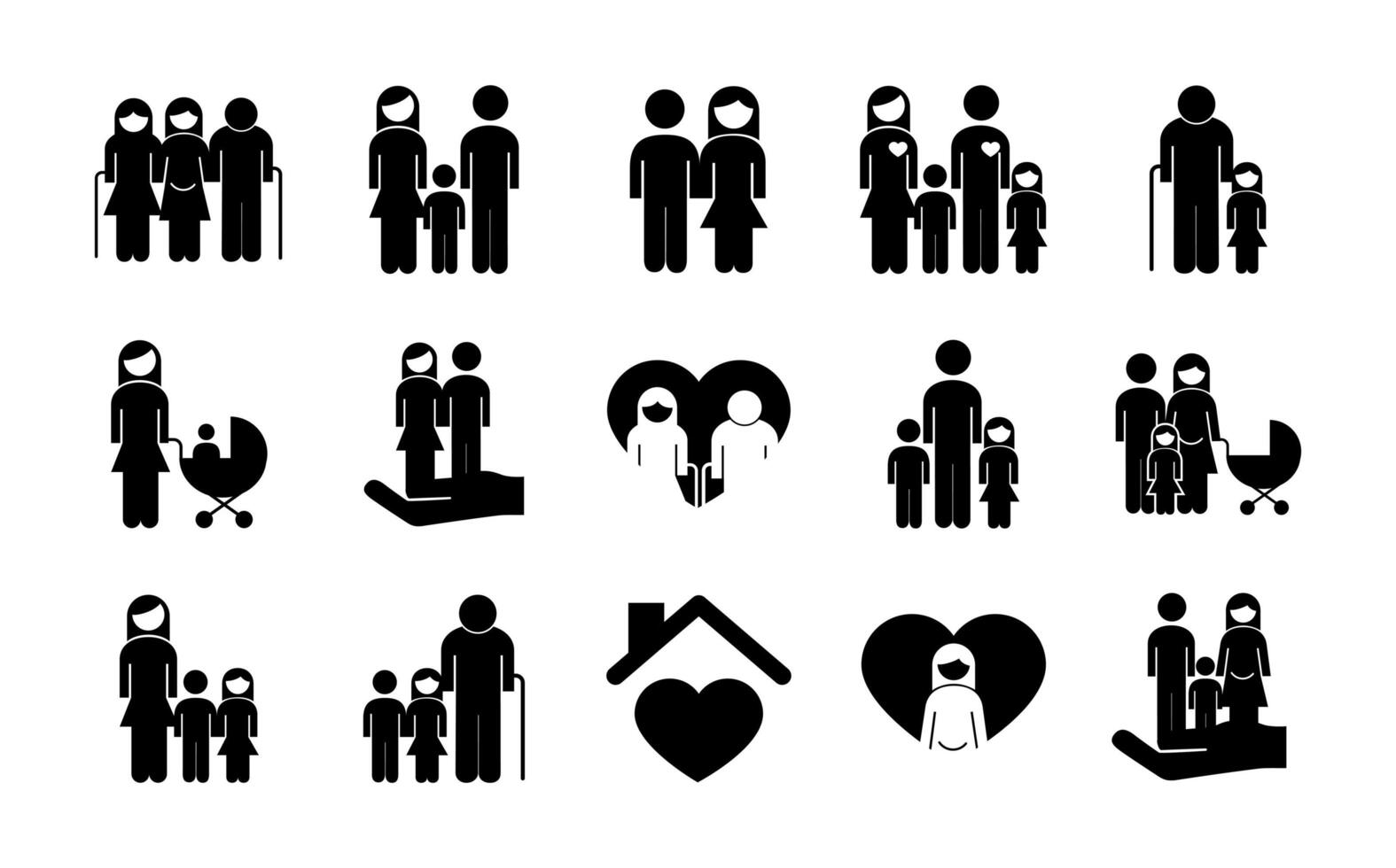 bundle of fifteen family parents set icons vector