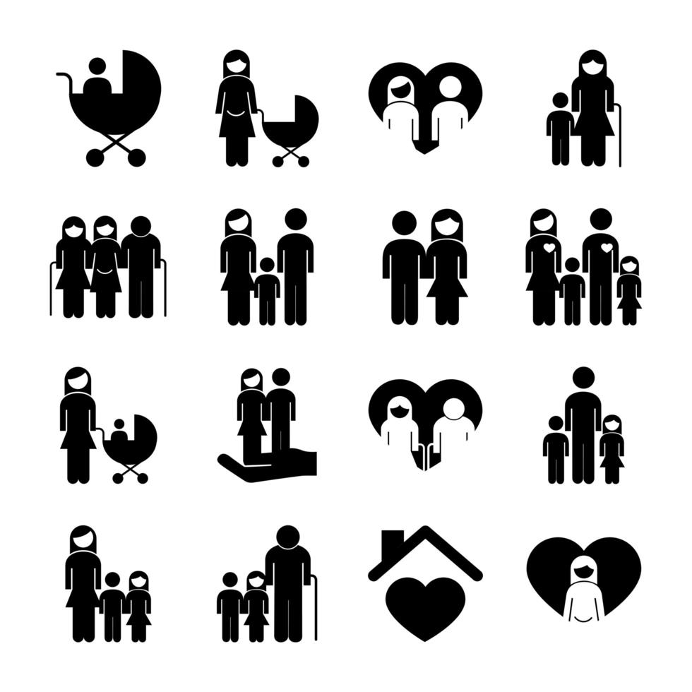 bundle of sixteen family parents set icons vector