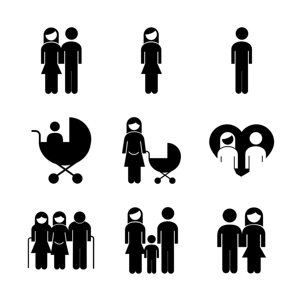 bundle of nine family parents set icons vector