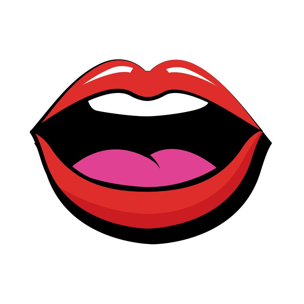 icono de estilo plano de arte pop de boca de mujer sexi vector