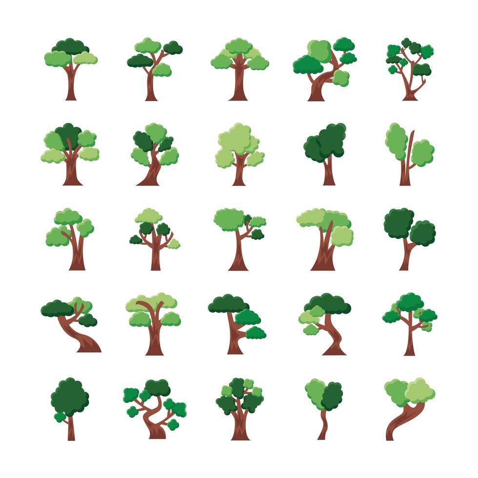 bundle of twenty five trees set icons vector