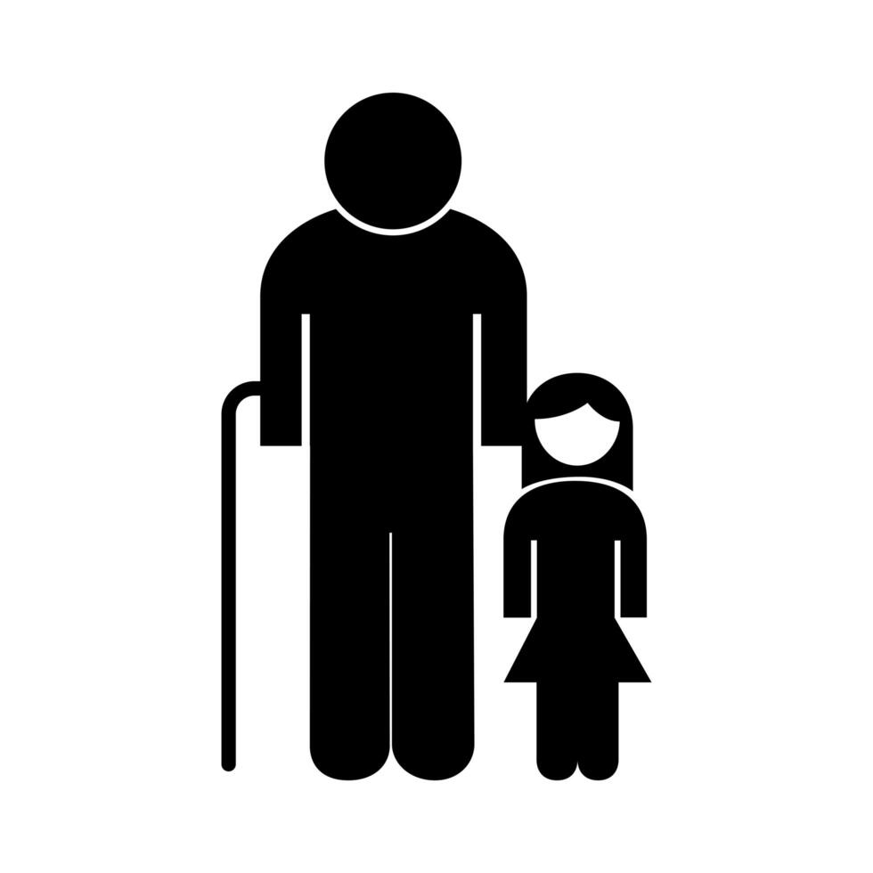 old grandfather with granddaughter avatar silhouette style icon vector