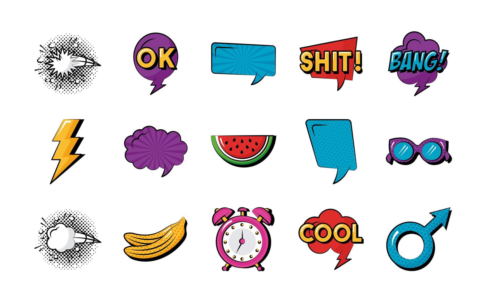 bundle of fifteen pop art set icons vector