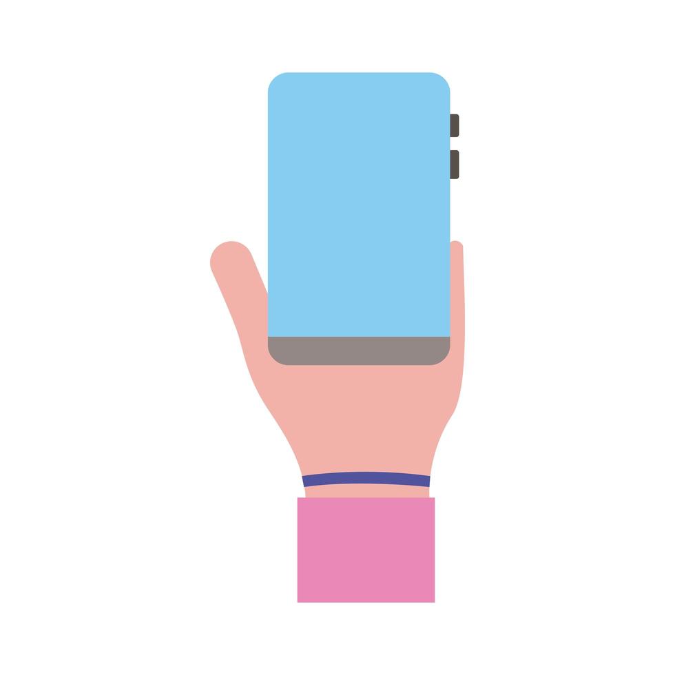 mano levantando teléfono inteligente icono de estilo plano vertical vector