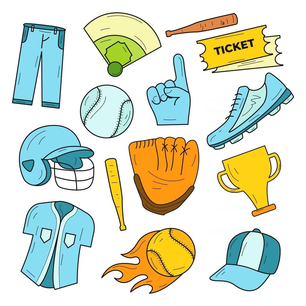 conjunto de iconos de elementos de béisbol vector