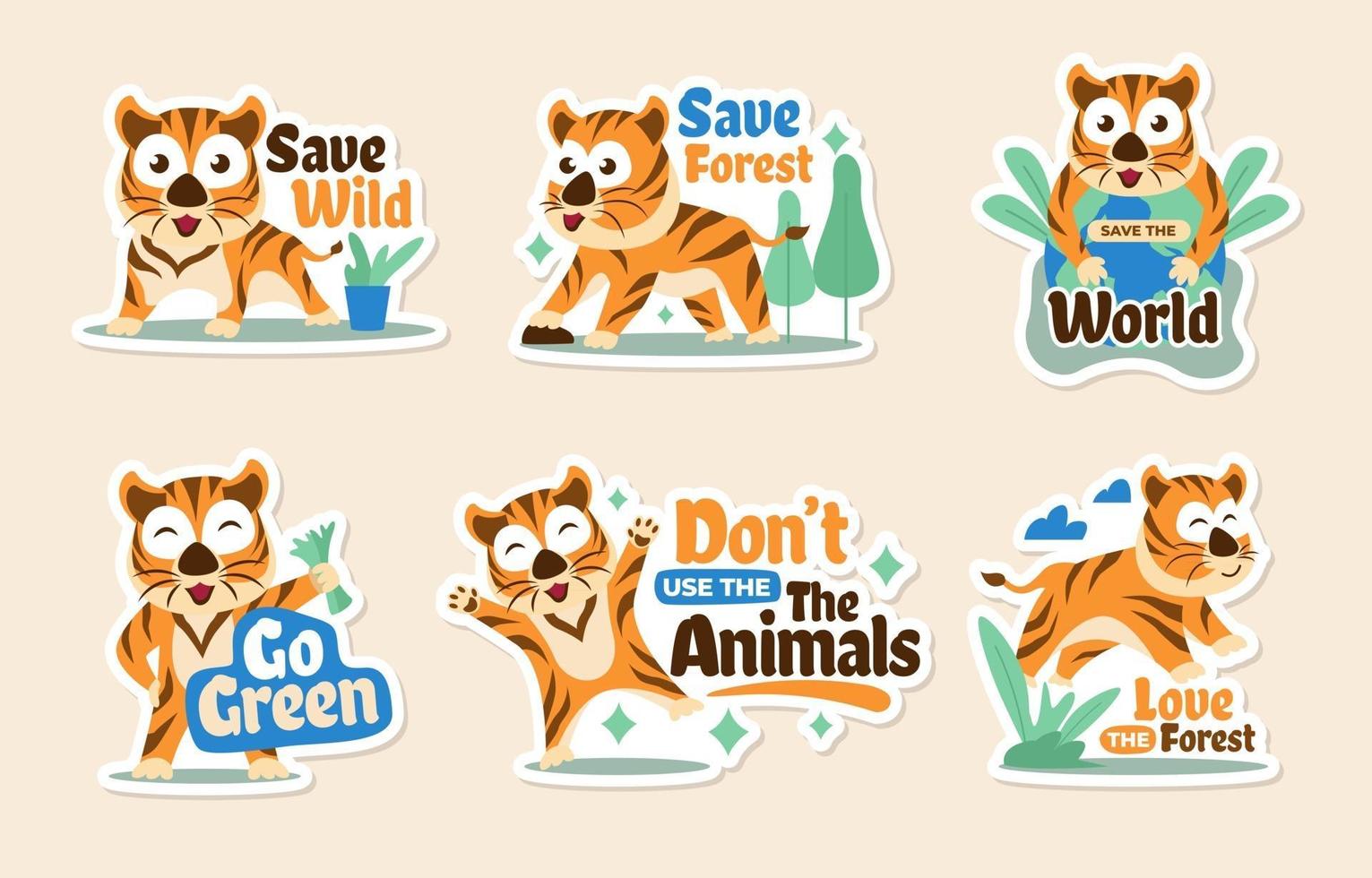 Tiger Day Sticker Collection vector