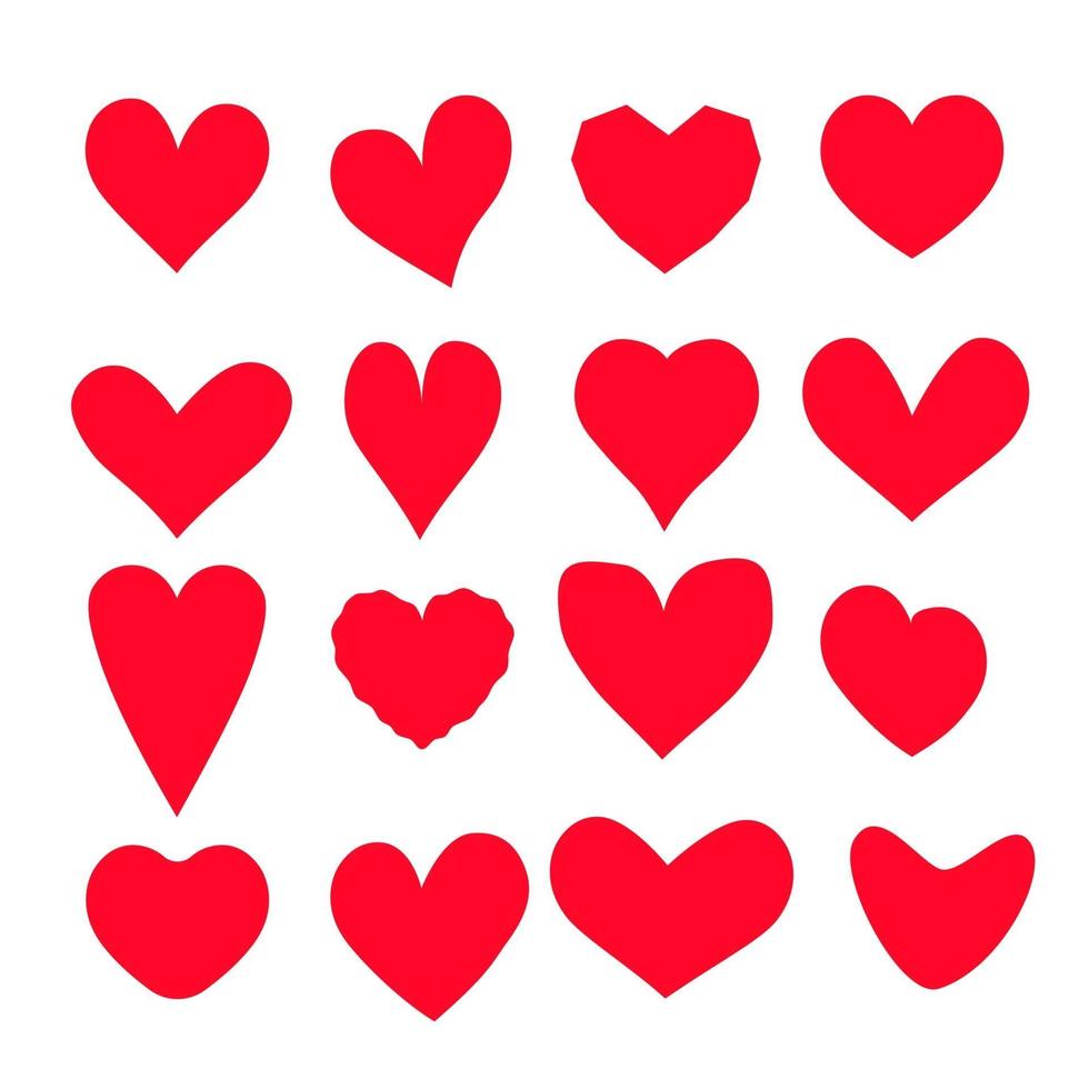 Iconos de corazón colores rojos completos establecer ilustración vectorial feliz día de San Valentín y símbolos de boda en muchas variaciones de forma vector