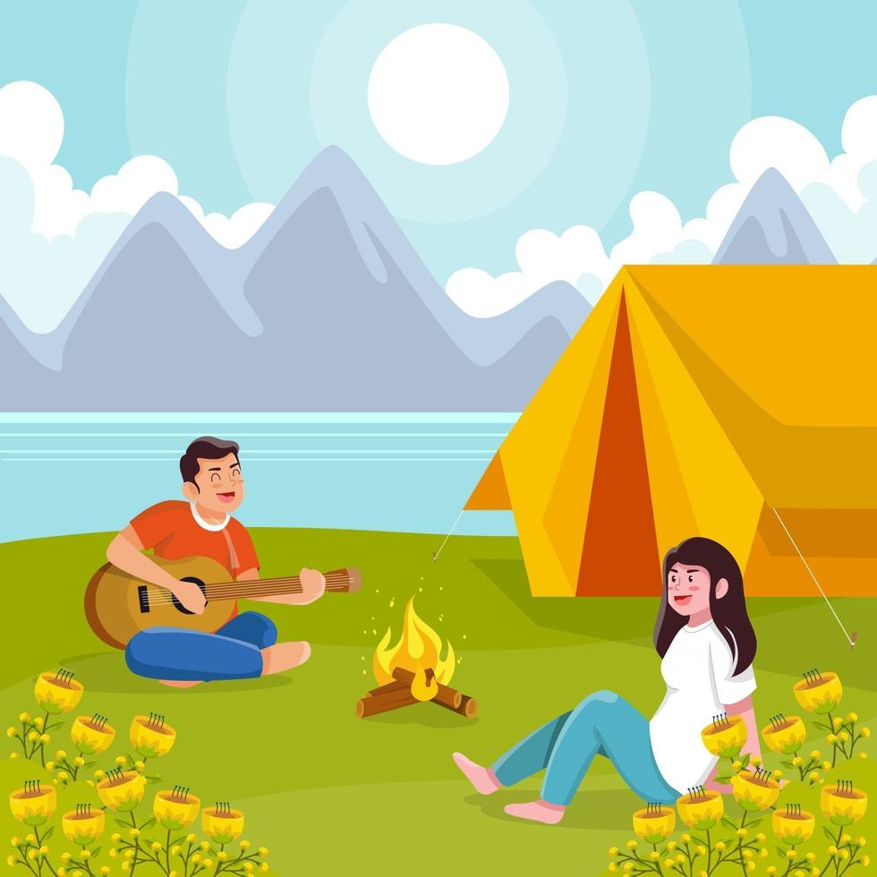 Couple Enjoying Summer Camping vector