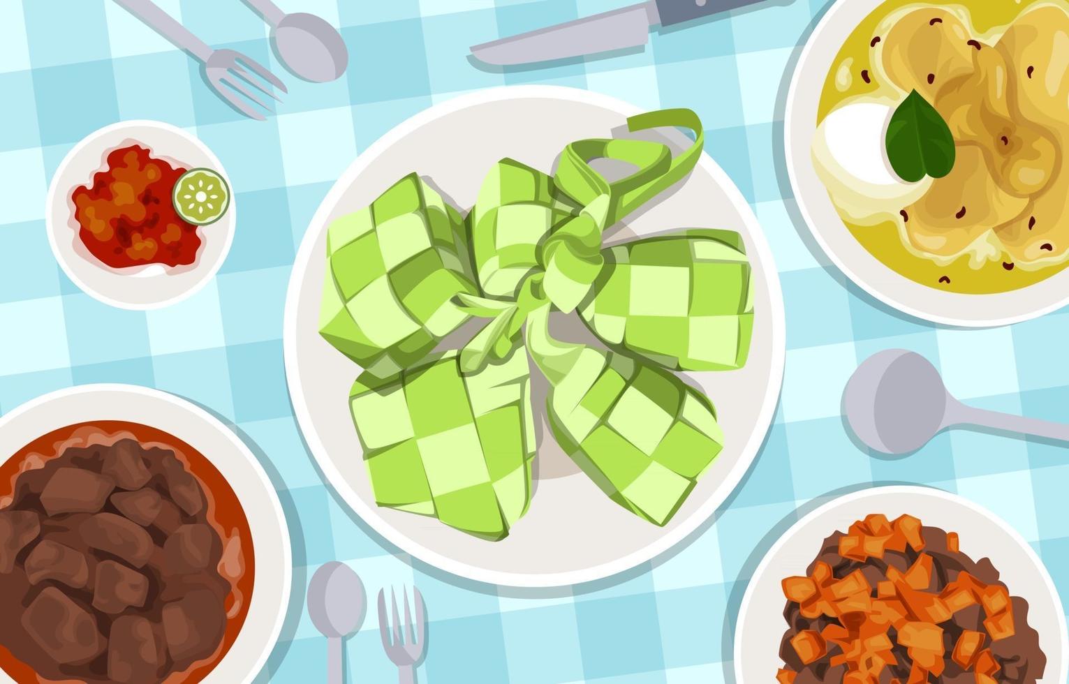 Various Eid Foods on the Table vector