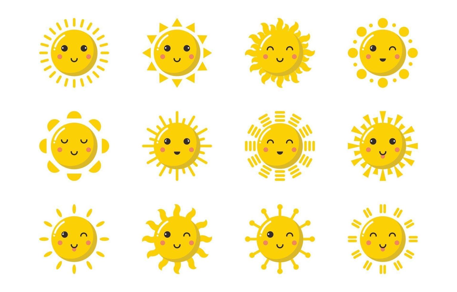 conjunto de iconos de sol de dibujos animados vector