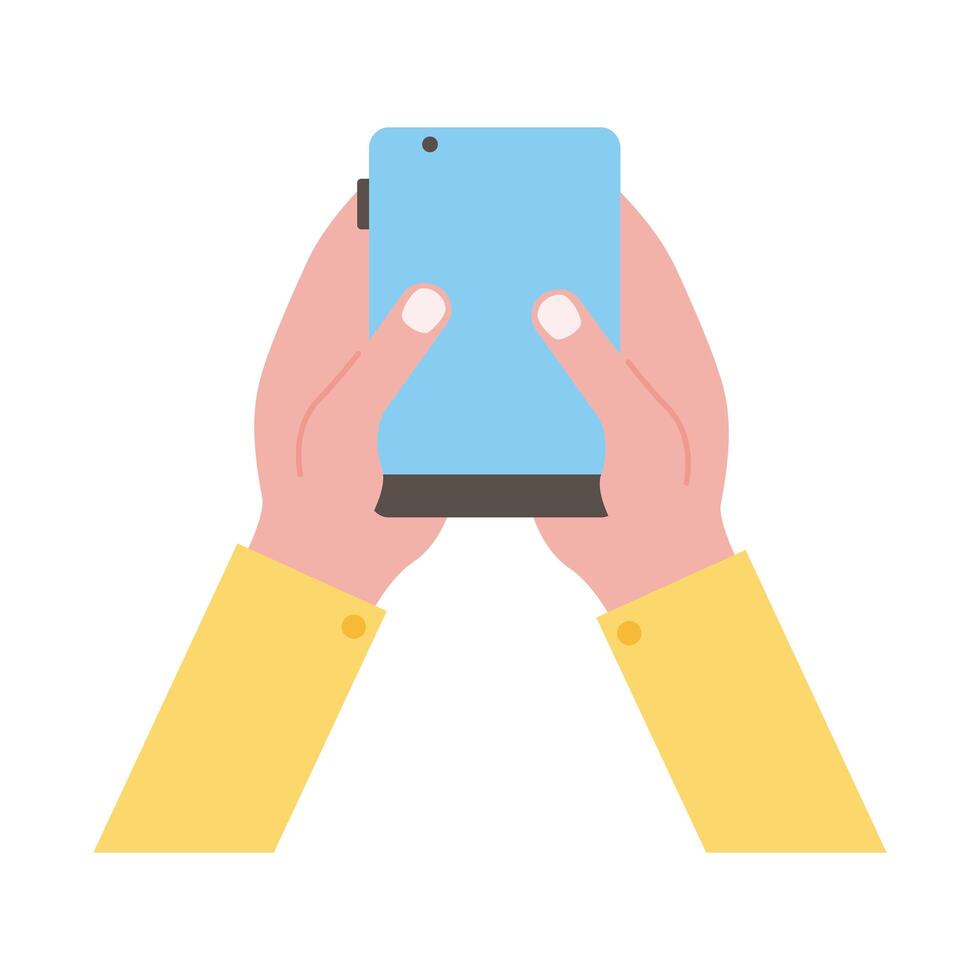 hands lifting smartphone vertically flat style icon vector