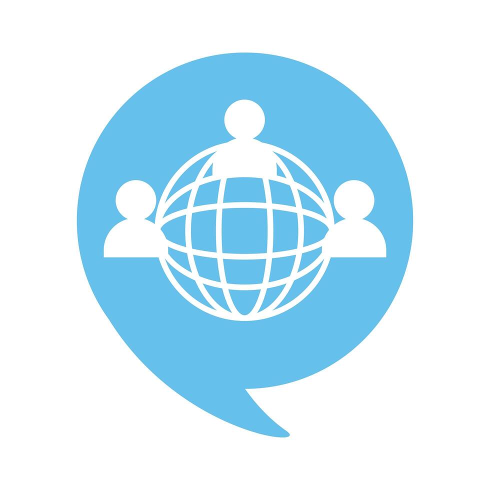 sphere planet with teamwork people flat style icon vector