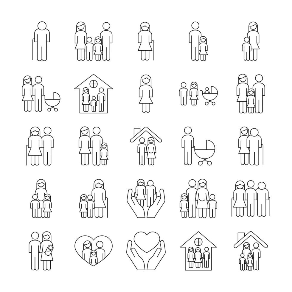 bundle of twenty five family parents set icons vector