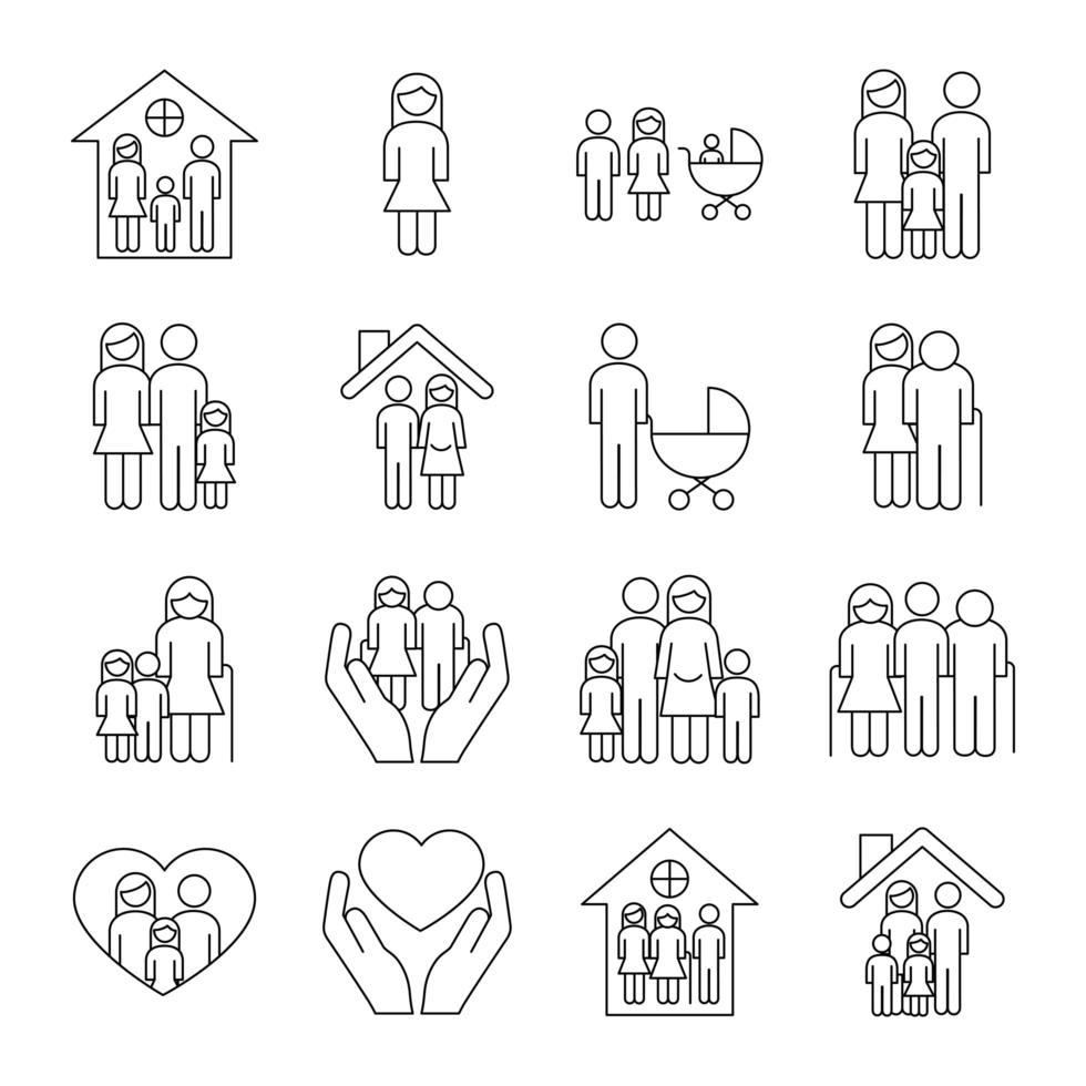 bundle of sixteen family parents set collection icons vector