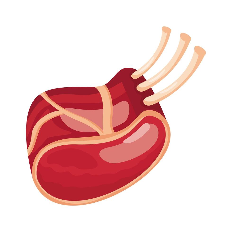 costillas, carne, corte, detallado, estilo, icono vector