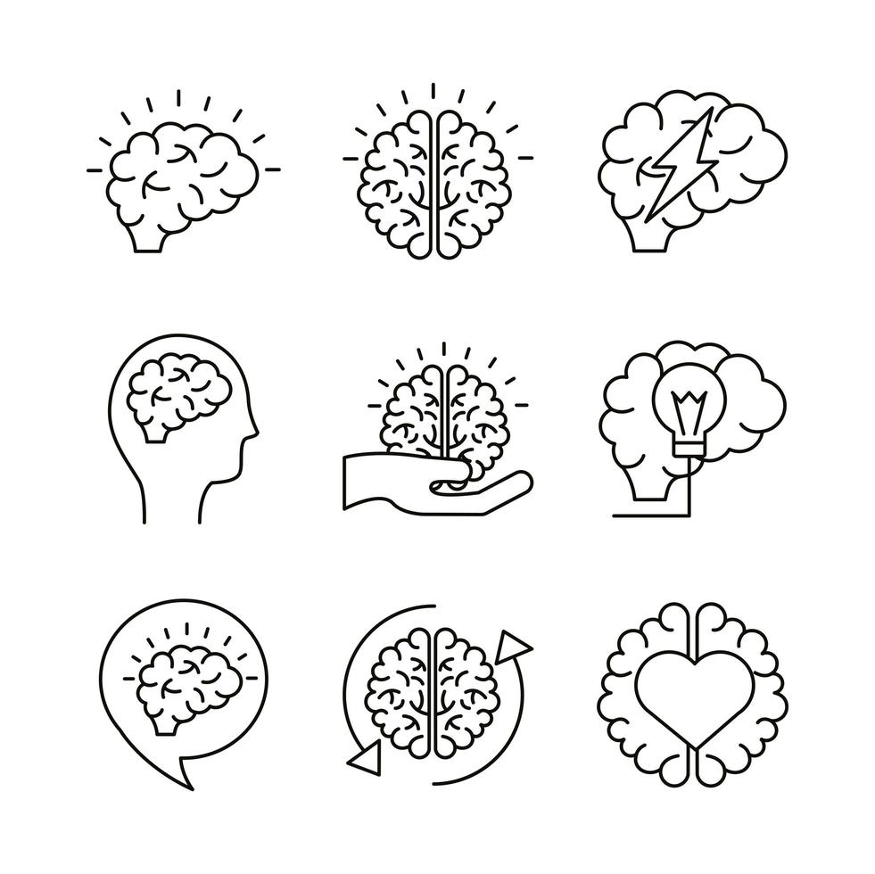 bundle of brains organs set icons vector