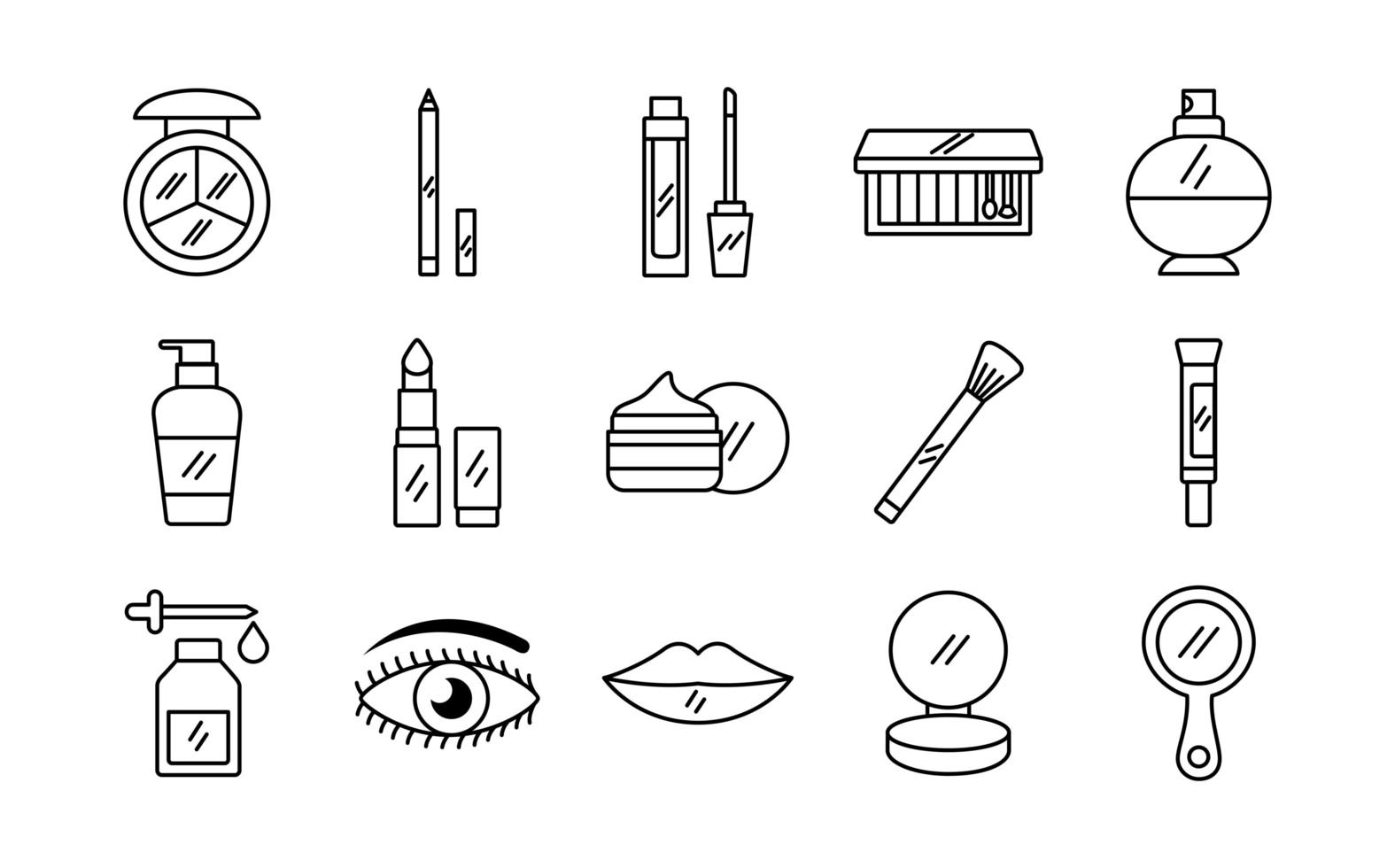 Paquete de quince iconos de conjunto de cosméticos de maquillaje vector