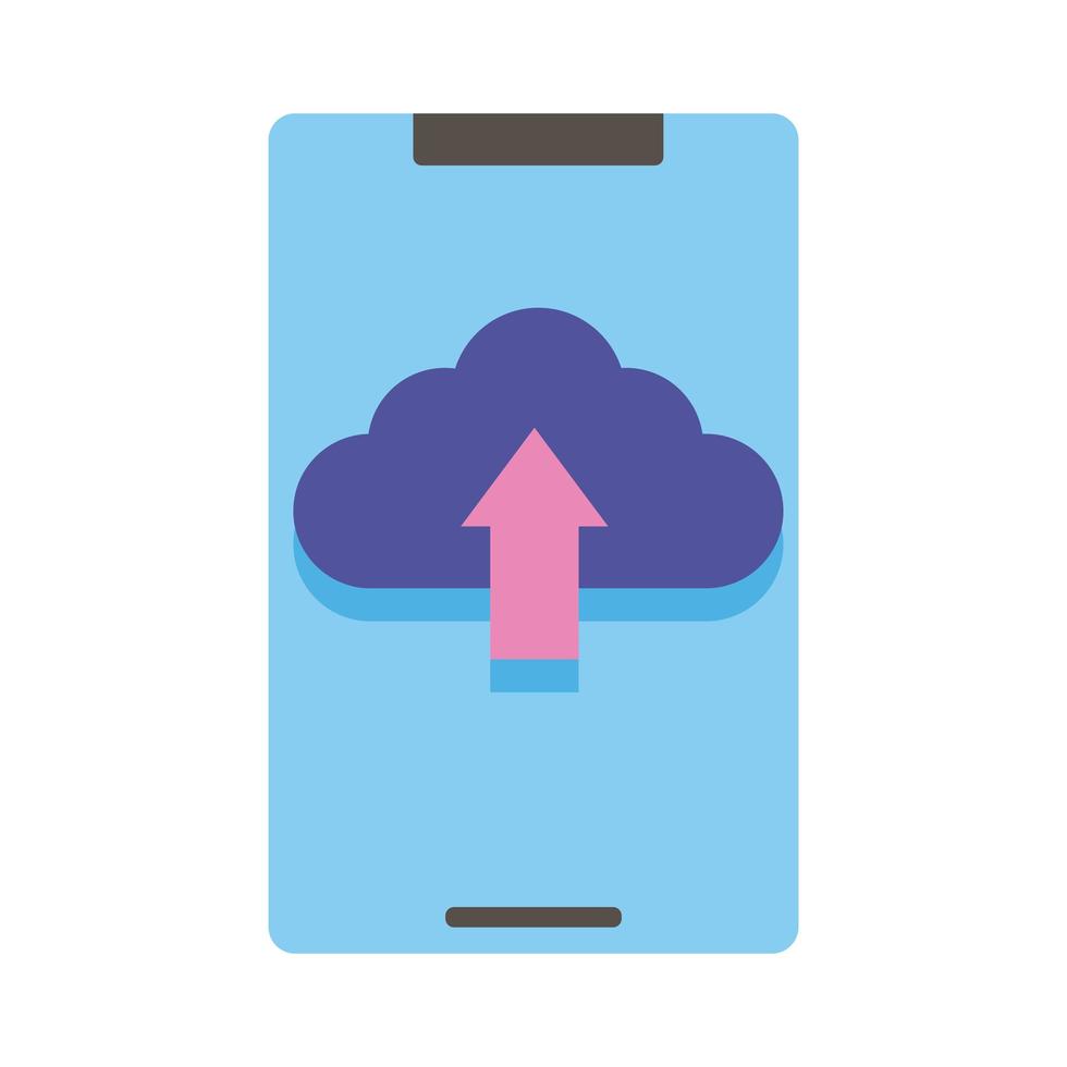 smartphone device with cloud computing flat style icon vector