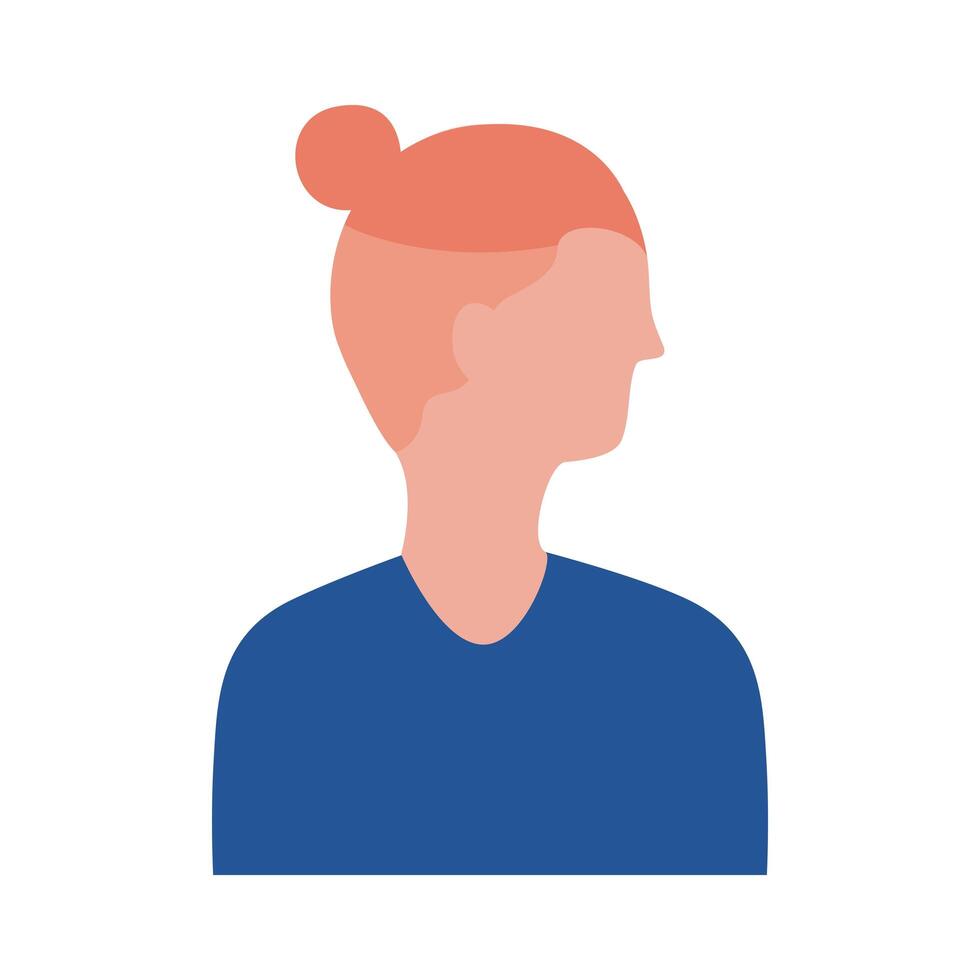 young man profile with long hair avatar character flat style icon vector