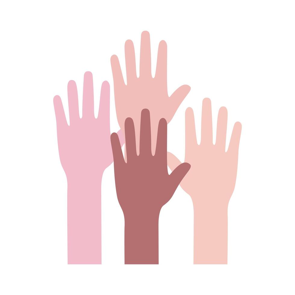 diversity hands human team up flat style icon vector