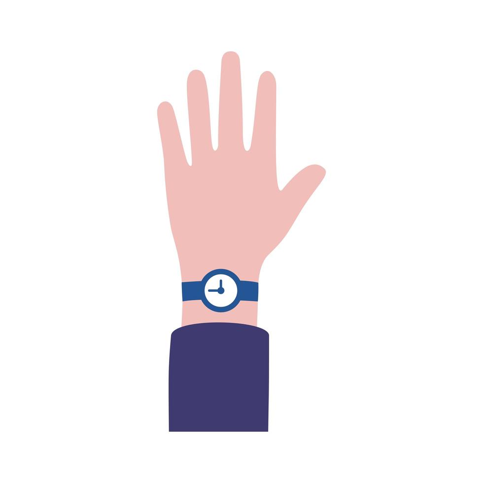 mano humana con icono de estilo plano de reloj de pulsera vector