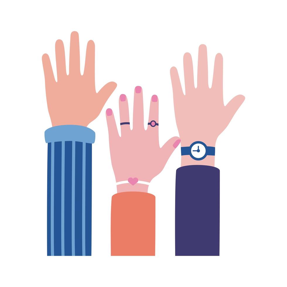 diversity hands human team up flat style icon vector