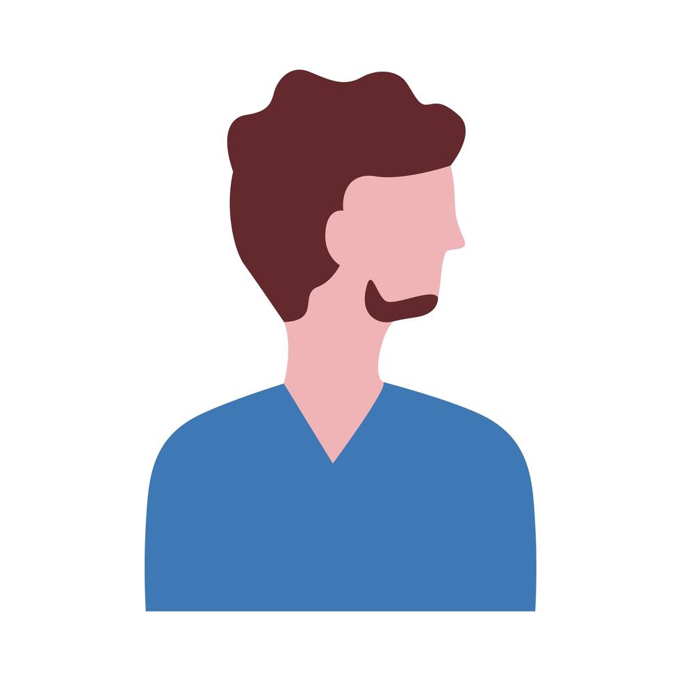 hombre joven con icono de estilo plano de personaje de avatar de perfil de barba vector