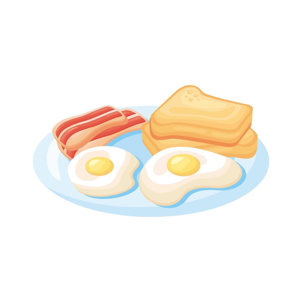 huevos fritos con pan y tocino desayuno icono de estilo detallado vector