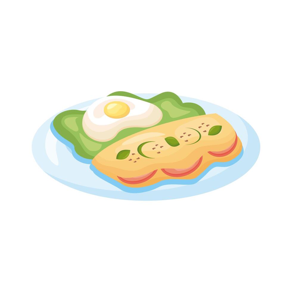 frieds eggs and sandwich breakfast detailed style icon vector