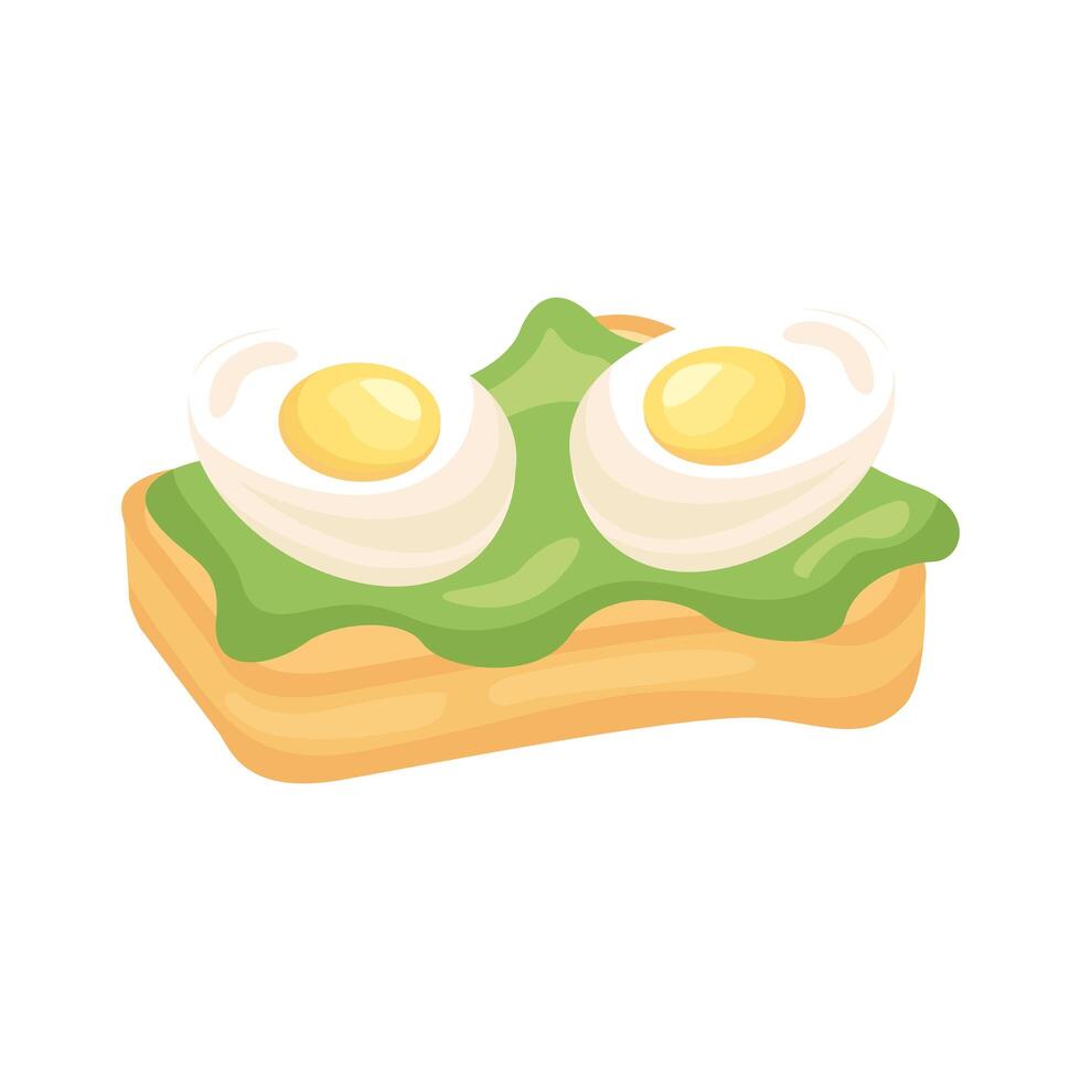 huevos fritos en pan con lechuga desayuno icono de estilo detallado vector