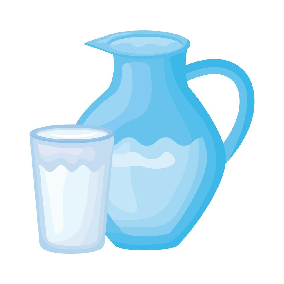 milk jar and glass healthy breakfast detailed style icon vector