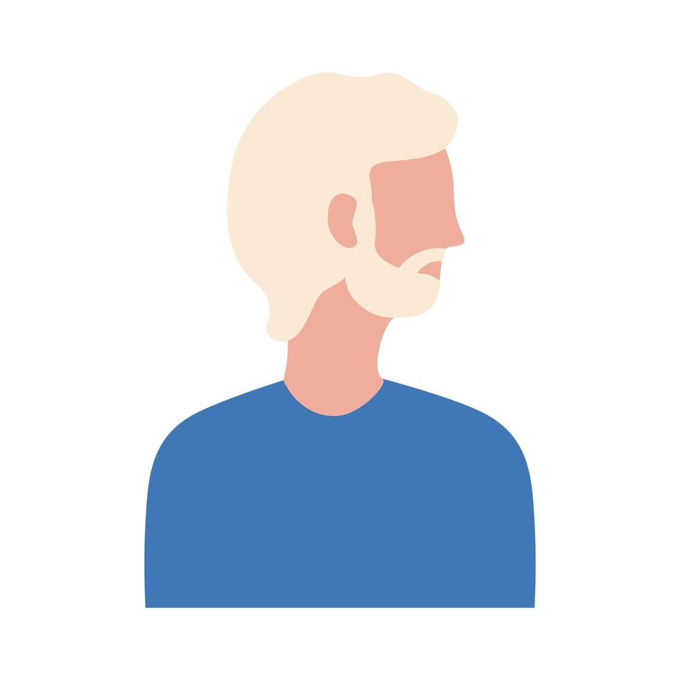 young man with beard profile avatar character flat style icon vector