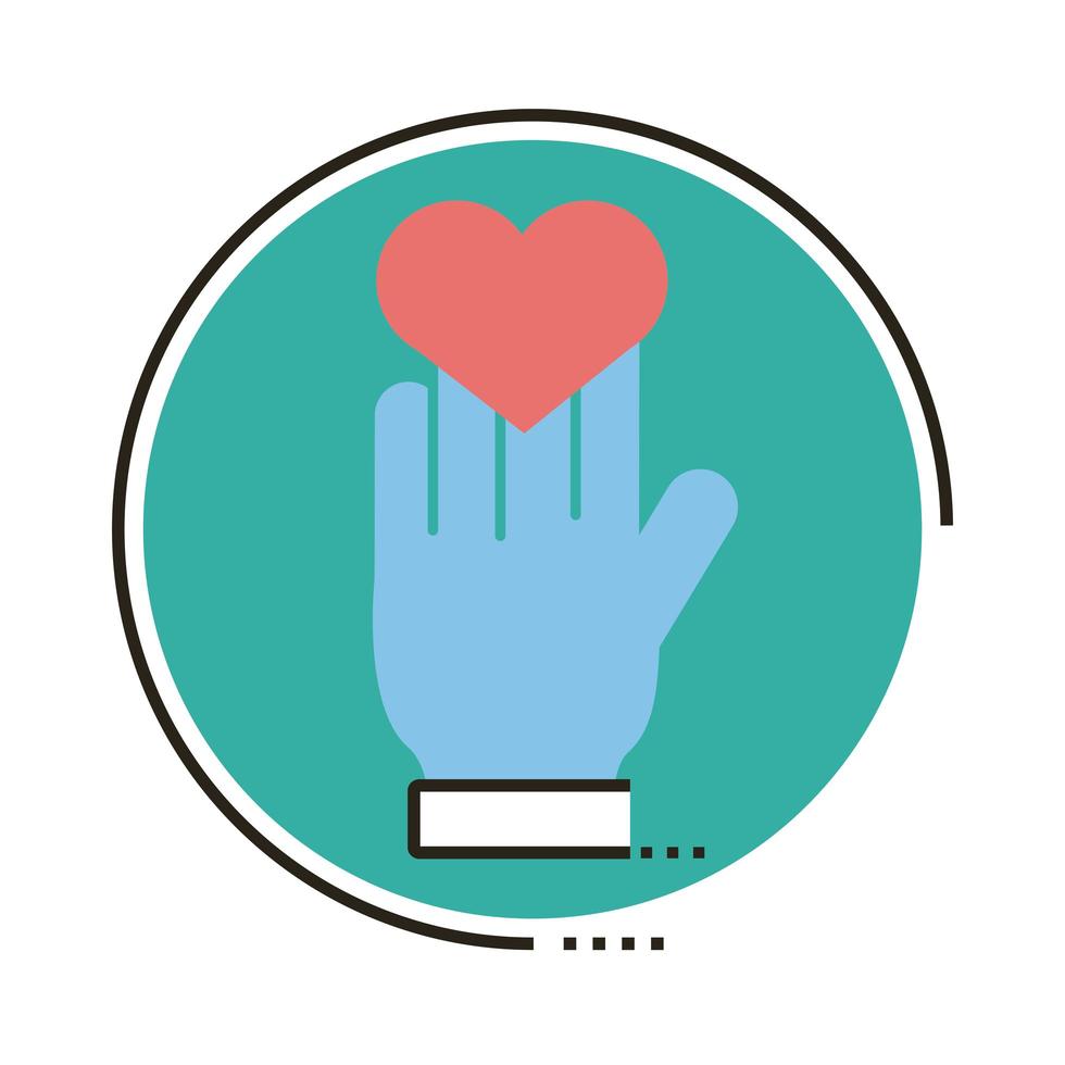 hand with heart love symbol line and fill style icon vector