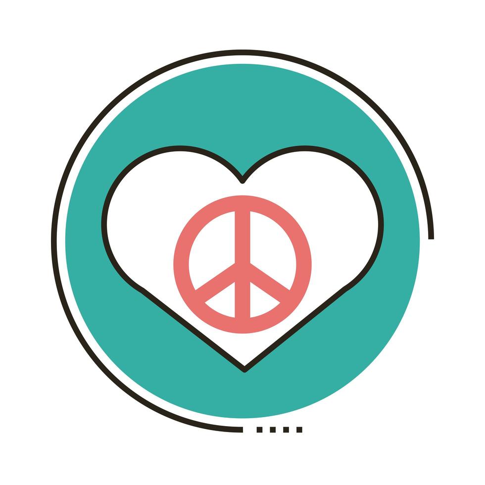 corazón con línea de símbolo de paz e icono de estilo de relleno vector