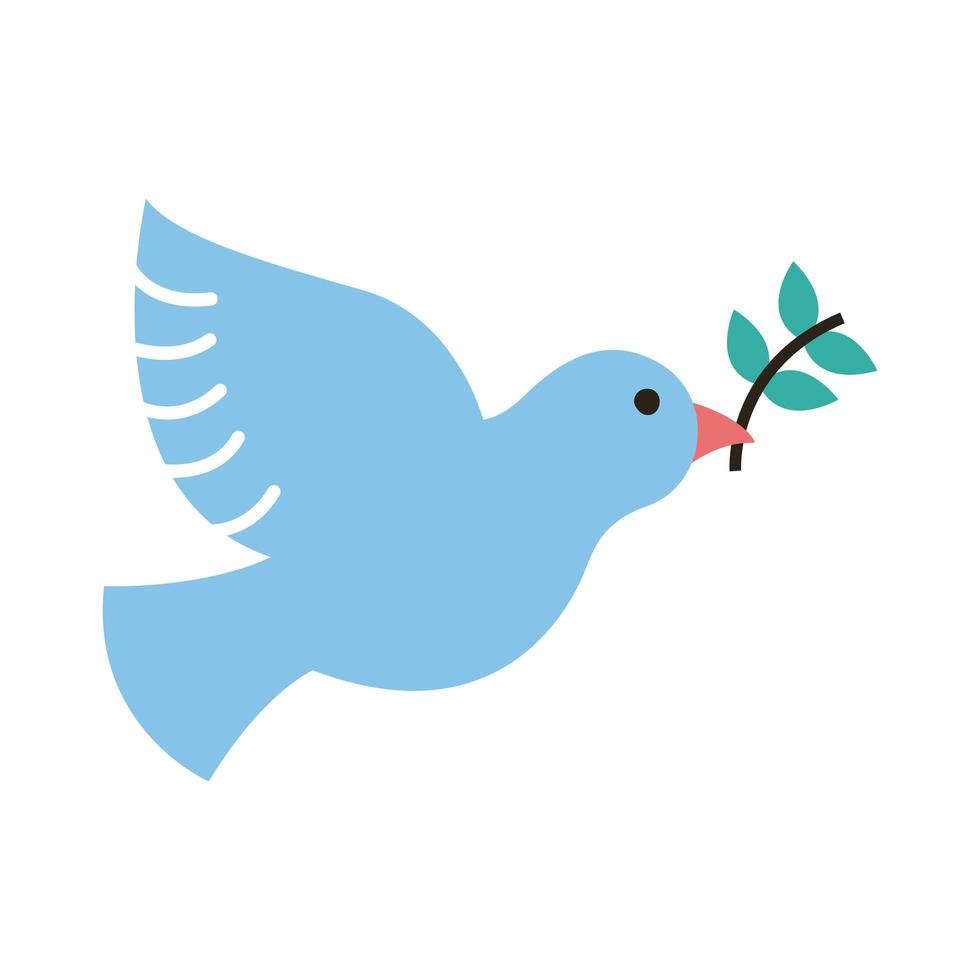 peace dove with olive branch flying line and fill style icon vector