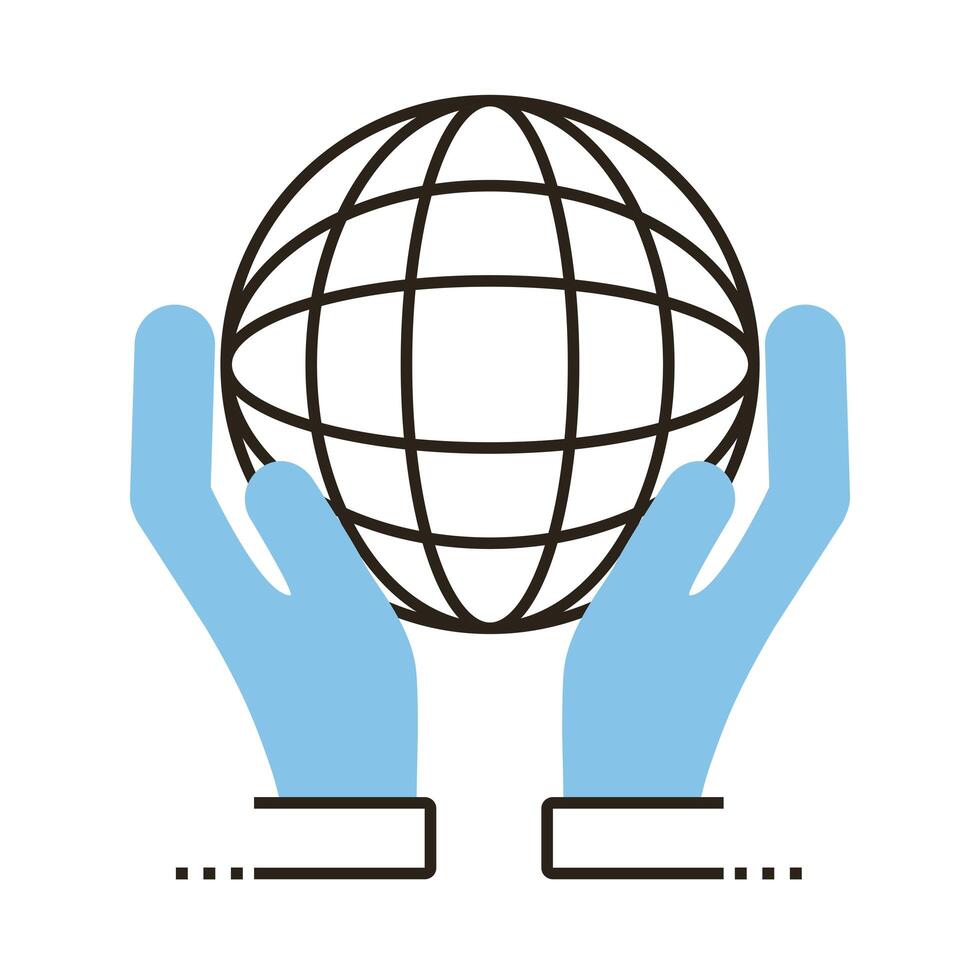 hands lifting sphere browser line and fill style icon vector