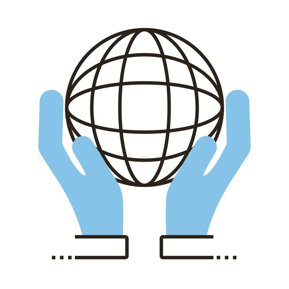 hands lifting sphere browser line and fill style icon vector