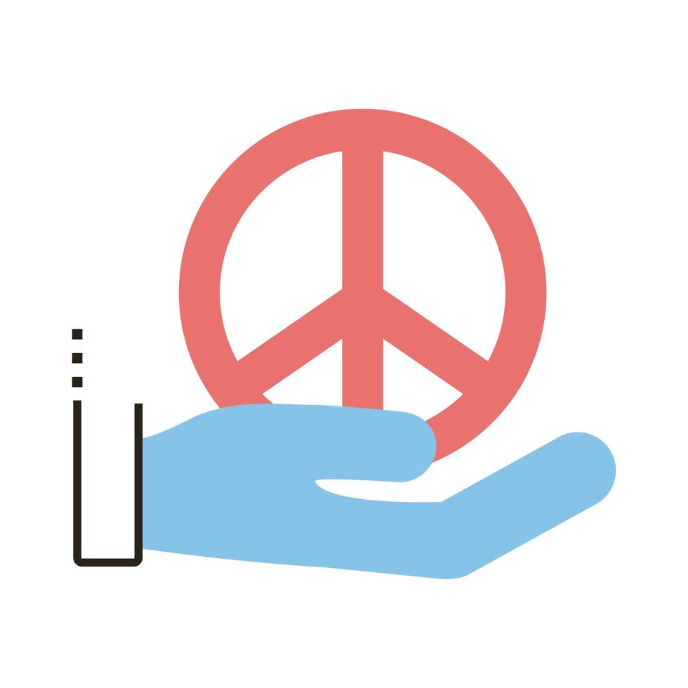 mano levantando la línea del símbolo de paz y estilo de relleno vector